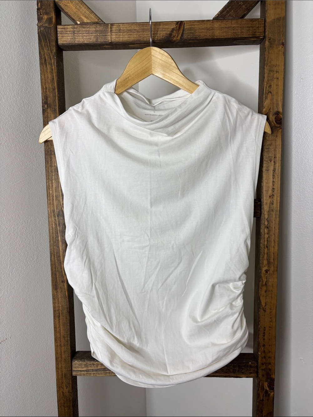 Maeve Anthropologie White Draped Muscle Tee Size M